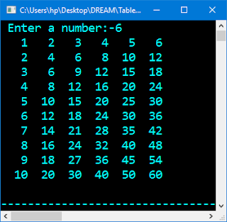 Program in C++ to print table 1 to any number using Function