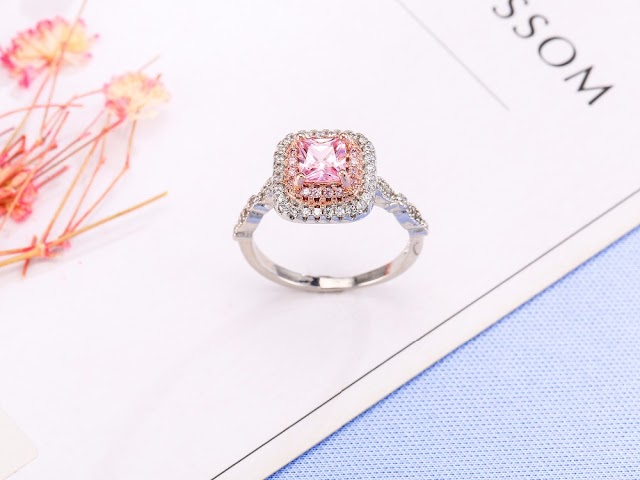 Pink Cubic Zirconia Ring For Women As Love Gift