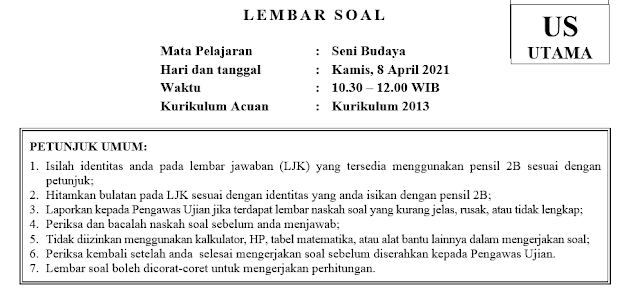 Soal dan Kunci Jawaban Ujian Sekolah Seni Budaya SMP Tahun
