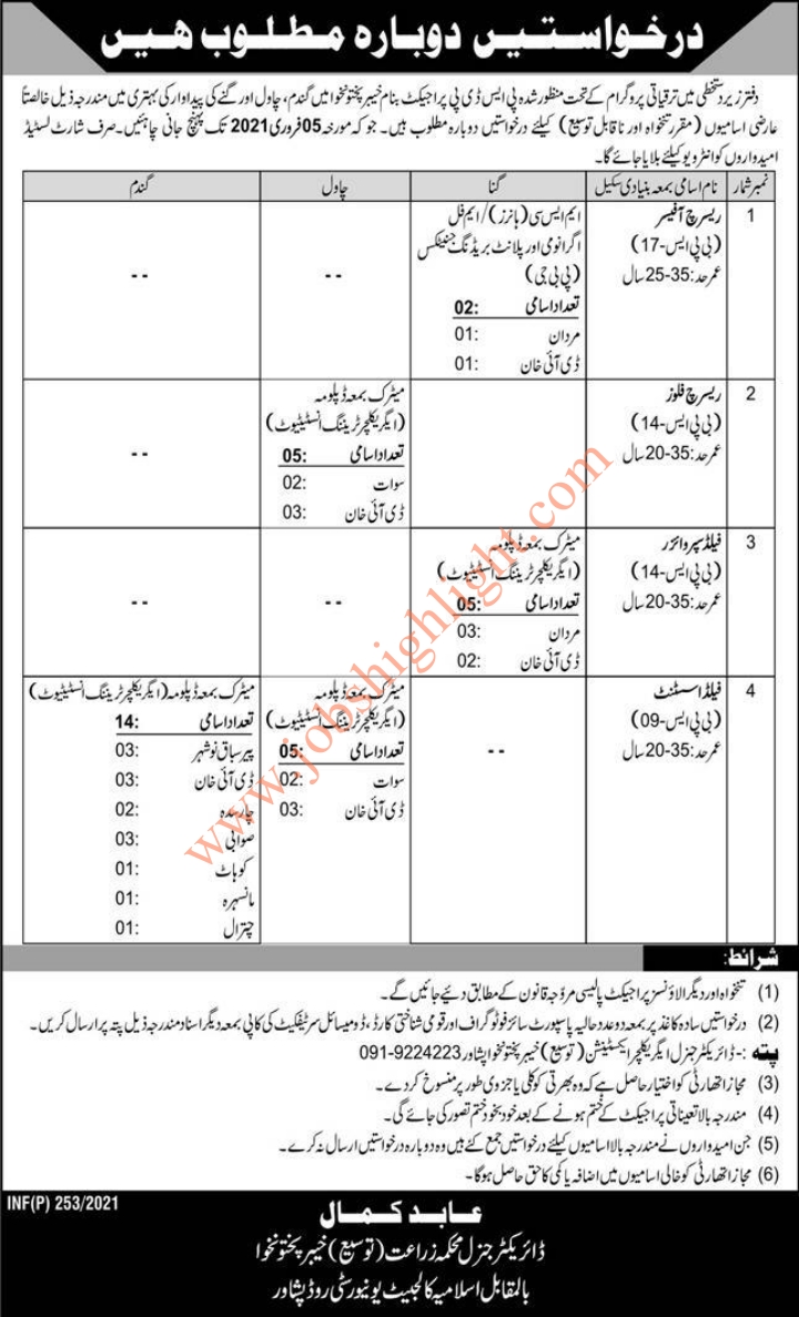Agriculture Department Govt of Khyber Pakhtunkhwa jobs in Pakistan