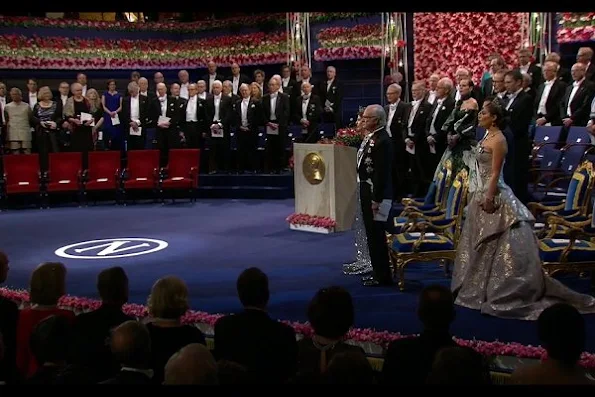 Queen Silvia, Crown Princess Victoria, Prince Daniel, Prince Carl Philip, Princess Sofia, Princess Madeleine and Christopher O'Neill attended 2016 Nobel award ceremony at Stockholm Concert Hall