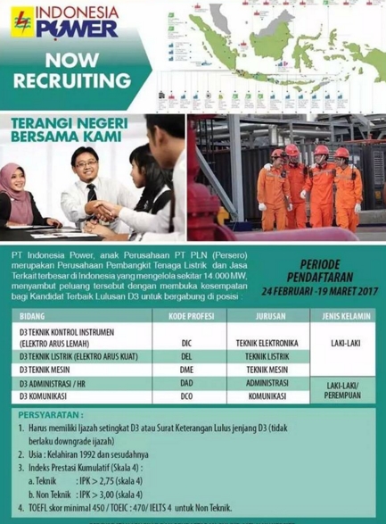 Lowongan Kerja D3 Terbaru Di Pt Indonesia Power 2017