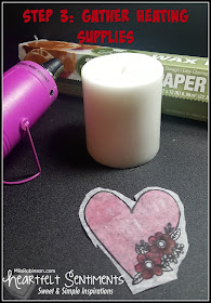 DIY Stamping on Candles, pictures and instructions for a fun and beautiful Valentine's Day project by Melissa of My Heartfelt Sentiments | Featured on www.BakingInATornado.com | #DIY #ValentinesDay