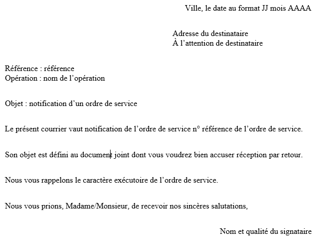 Lettre Notification D Un Ordre De Service