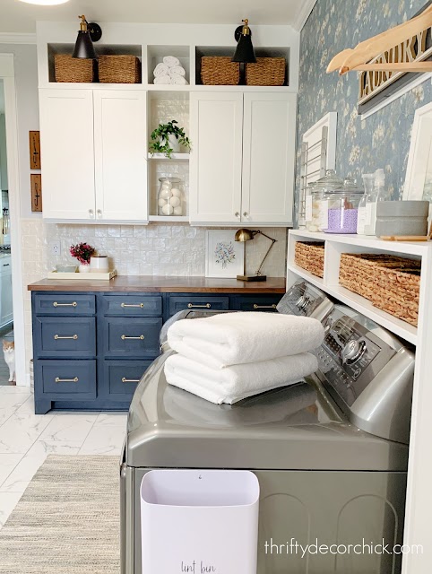 adding pretty storage to laundry room