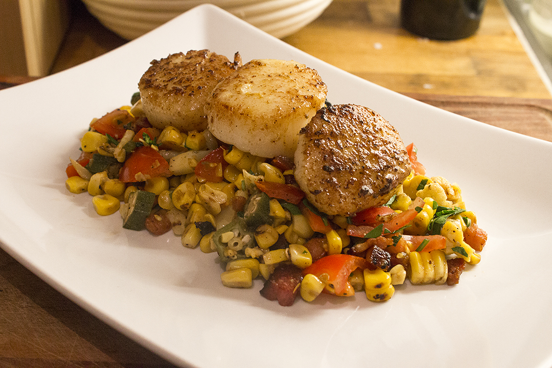 A Nerds Pantry Seared scallops with roasted corn relish