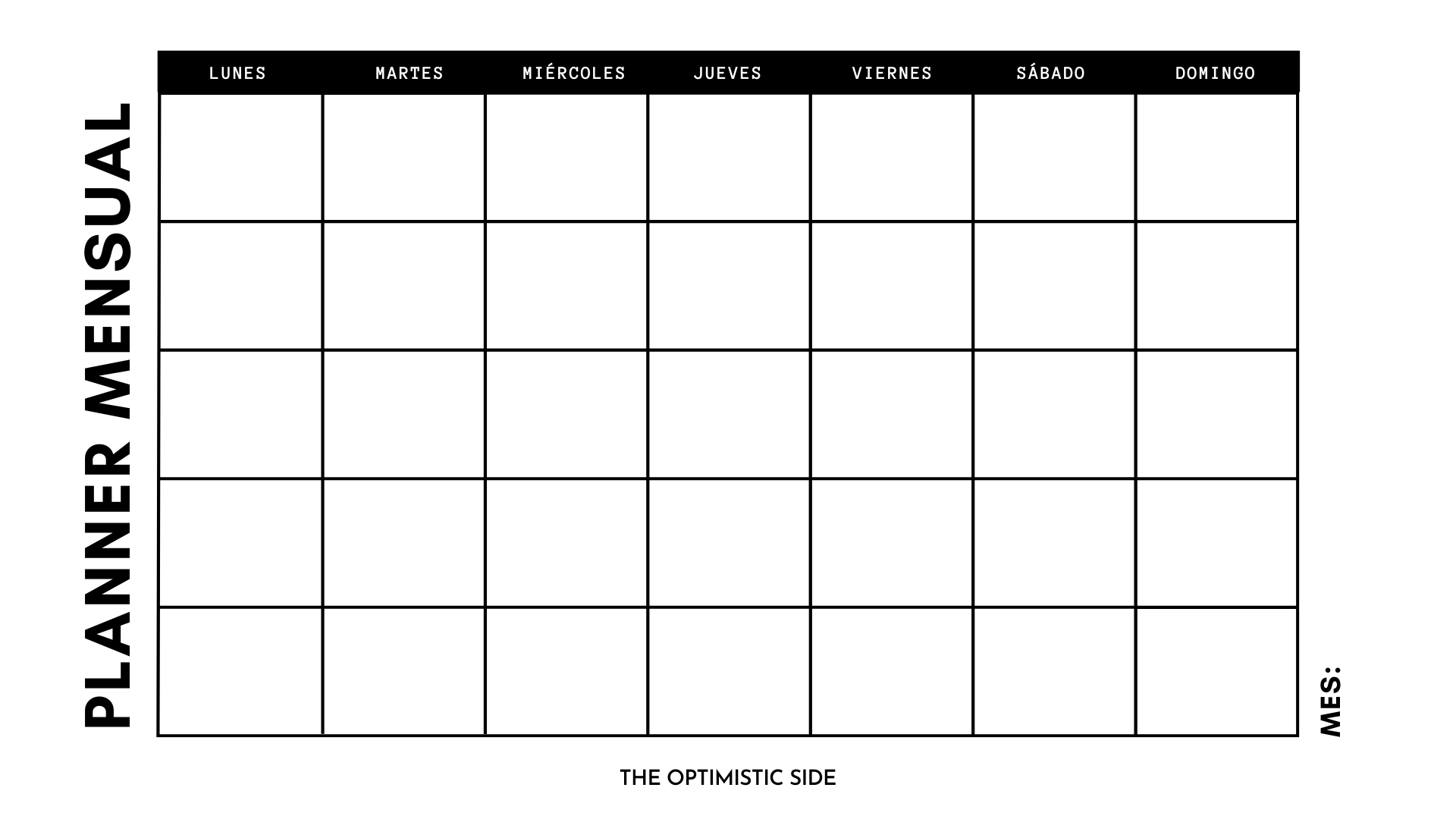 Planificador mensual gratuito - Diseño horizontal en colores pastel minimalista en 10 colores | The Optimistic Side