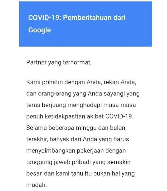 COVID-19: Pemberitahuan dari Google