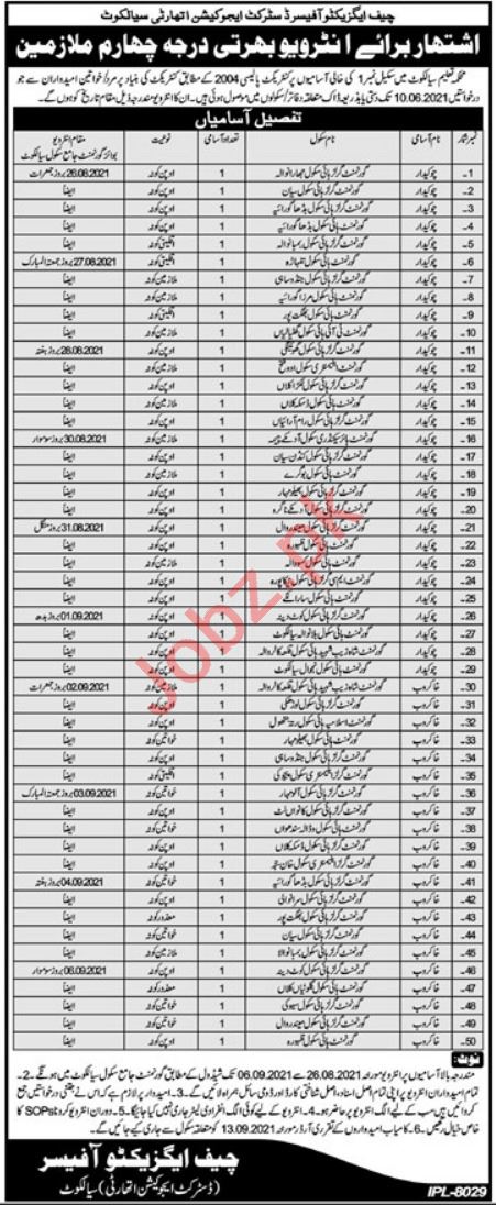 Education Department, District Education Authority DEA Sialkot Jobs 2021, Government of the Punjab