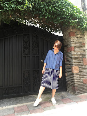 小領微甜七分袖單寧藍襯衫老幫手實穿