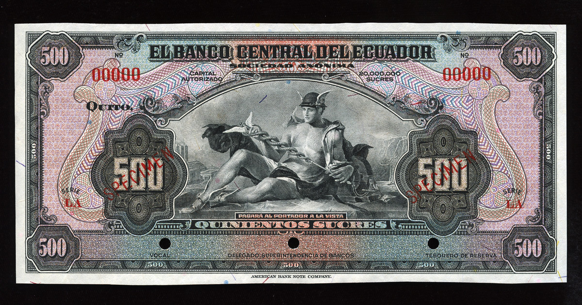 Ecuador banknotes 500 Ecuadorian Sucres banknote, 1939 ...