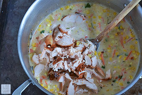 Fresh Corn & Chicken Chowder | by Life Tastes Good is perfect for summer! It is broth based with a little cream keeping it light and fresh.