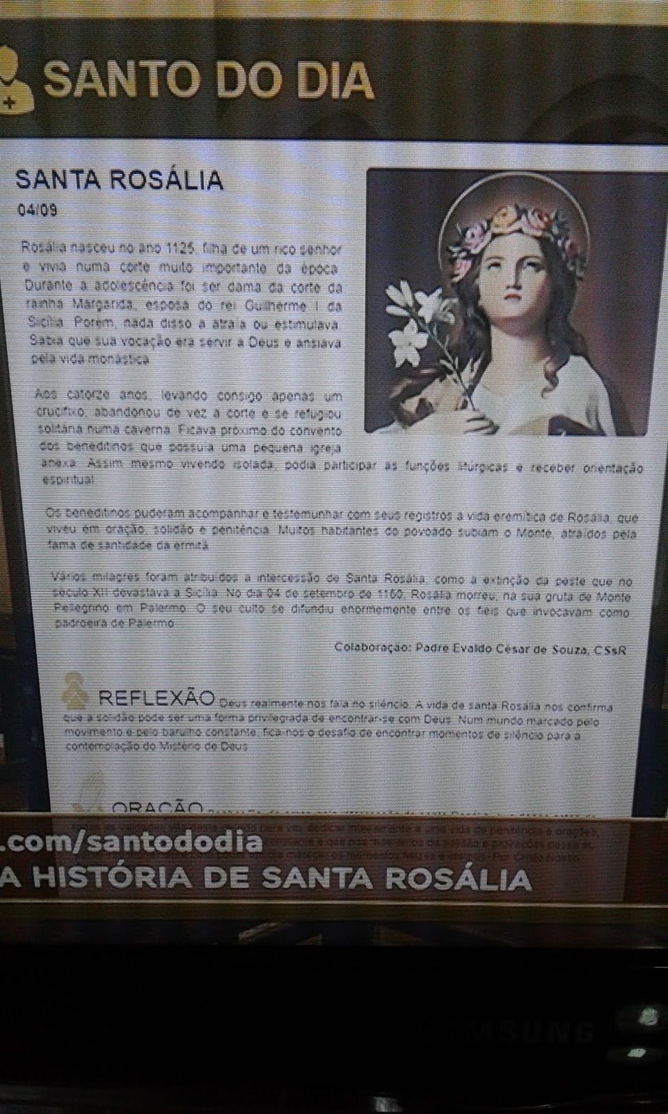 SANTA ROSALIA É ADMIRADA NA CIDADE DA SICILIA, ITÁLIA. NASCEU NO ANO DE