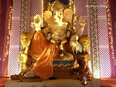 Huge Ganpati Idol in Pandal decorated beautifully