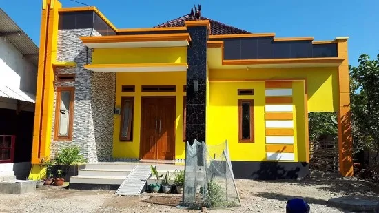 rumah minimalis kombinasi warna kuning dan orange kuning emas