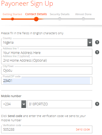 Payoneer Sign Up | Contact Details
