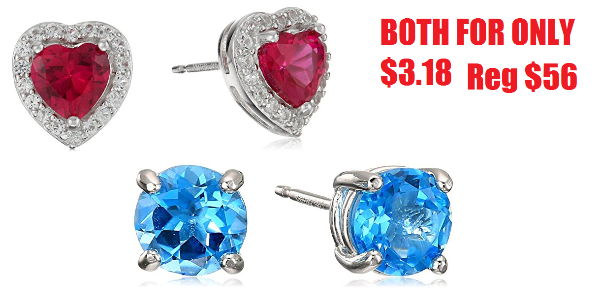 Sterling Silver Ruby Heart Earrings + Sterling Silver Topaz Earring ...