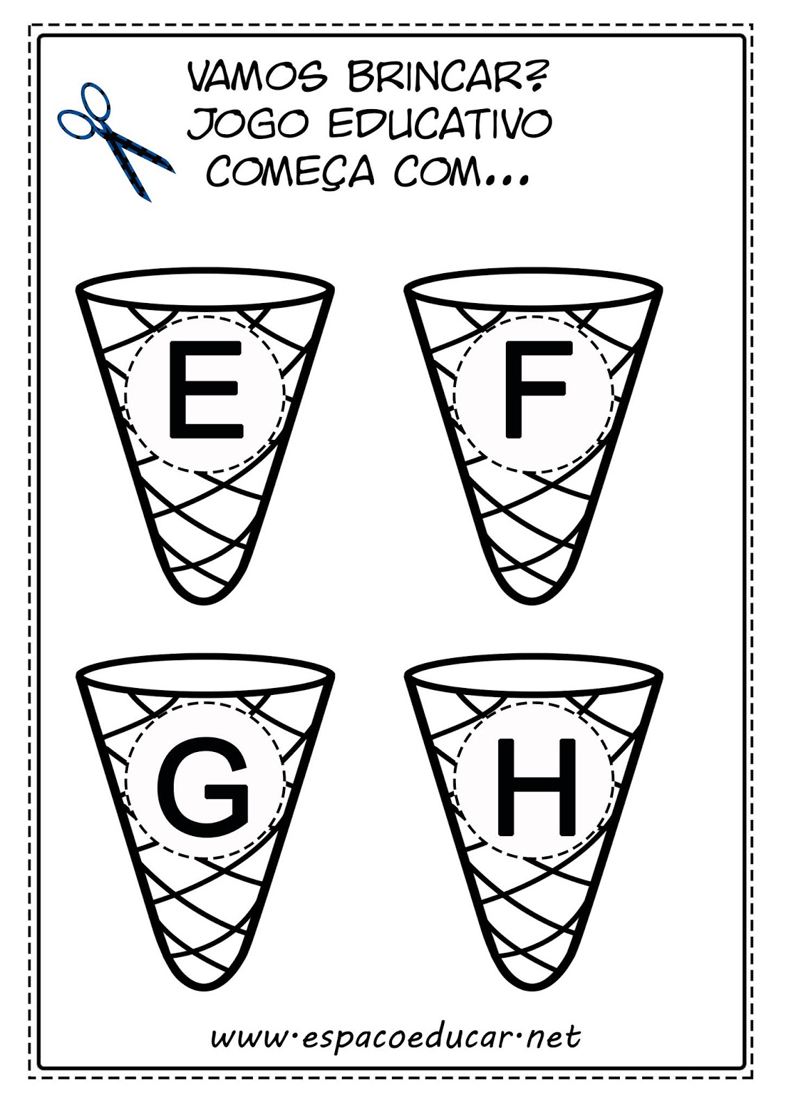 JOGO EDUCATIVO DOS SORVETES GRÁTIS! - TRABALHANDO O ALFABETO COM O SOM  INICIAL -ESPAÇO EDUCAR