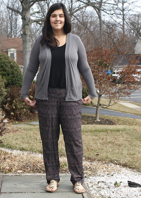 A pair of rayon challis made using the Calyer Pants sewing pattern from French Navy Now