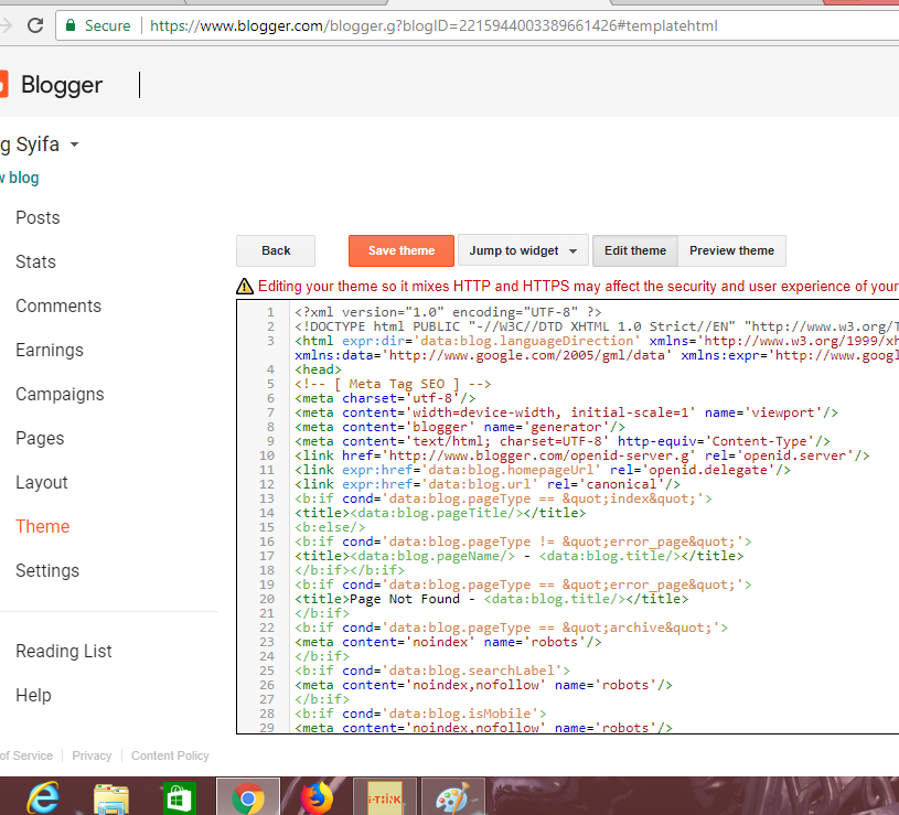 HTML coding untuk Template Blog