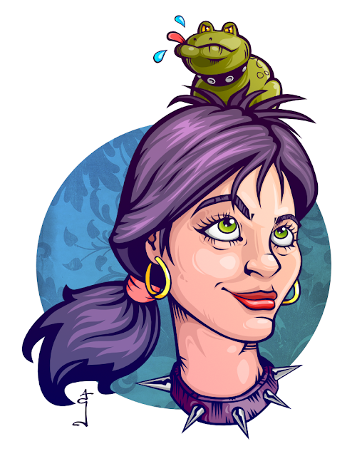 Girl with toad vector illustration by Gregory Avoyan