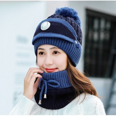 Mũ Len Nam Nữ Hàn Quốc Thời Trang Kèm Khăn Choàng Cổ + Khẩu Trang Có Van Thở Ấm Áp Cho Mùa Đông