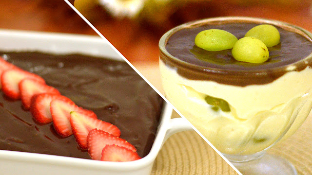 Bombom de travessa com uvas ou morangos