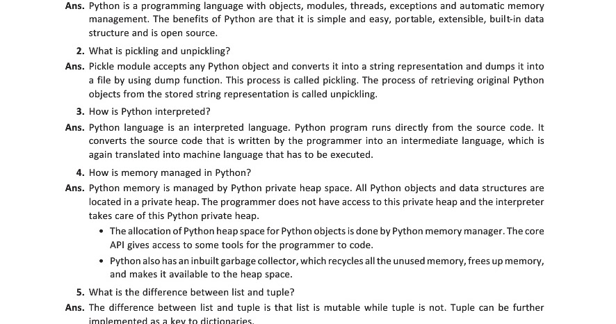 PYTHON FOR XII Viva Questions Of Python