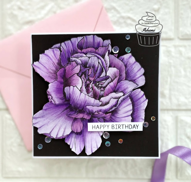 Floral Digital stamp card, Copic coloring floral stamps, CIC, Rachel Vass designs, Digital stamps, Birthday card, floral card, Quillish,