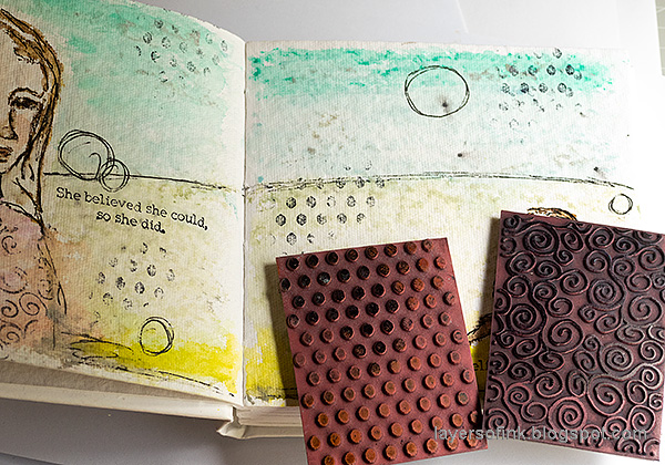 Layers of ink - Pastel Journal Page Tutorial by Anna-Karin Evaldsson. Stamp texture.
