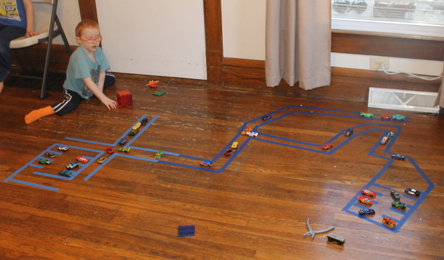 Homeschooling Large Family Style: Kid Fun: Painter's Tape + Cars