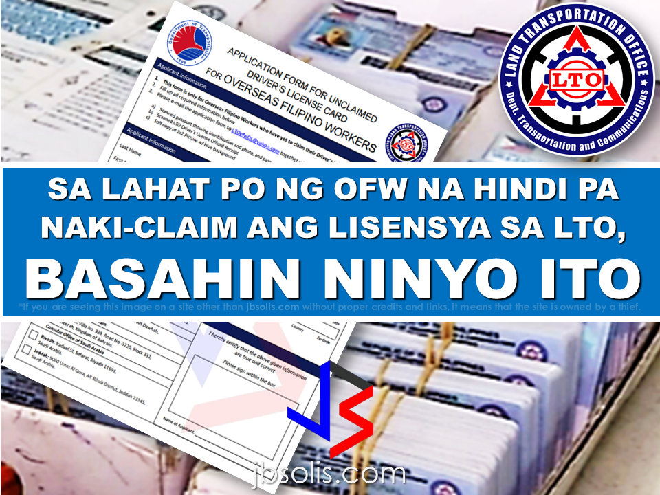 If you are an OFW abroad and you applied for a driver's license at LTO while on vacation and you could not claim it because of your schedule  and you can't go to the LTO office to claim your license, LTO made it possible and easy for you.  The Department of Transportation / Land Transportation Office will issue all unclaimed driver's license to all OFWs from QATAR, BAHRAIN and SAUDI ARABIA.   Kindly follow 5 simple steps below to claim your Driver's License card.   STEP 1  — Download and fill up application form. Go to www.lto.gov.ph to download your application form. If the link doesn't work, click Here.  STEP 2  — Scan the application form and requirements. Requirements:  —  Scanned passport showing identification and photo and passport page showing arrival stamp at current country.  — Scanned LTO Driver's License Official Receipt.  — Soft copy of 2x2 Picture w/ blue background.         STEP 3 — Send your application form to LTO's email address.  Send your scanned application form and requirements to LTOofwDL@yahoo.com    STEP 4  — Wait for an email notification.  You will receive an email notification from LTO for the delivery date.   STEP 5  — Claim your Driver's License  Go to the embassy you have selected on your application form to claim your Driver's License card.  Take advantage of this opportunity now!  Source: LTO Why OFWs Remain in Neck-deep Debts After Years Of Working Abroad? From beginning to the end, the real life of OFWs are colorful indeed.  To work outside the country, they invest too much, spend a lot. They start making loans for the processing of their needed documents to work abroad.  From application until they can actually leave the country, they spend big sum of money for it.  But after they were being able to finally work abroad, the story did not just end there. More often than not, the big sum of cash  they used to pay the recruitment agency fees cause them to suffer from indebtedness.  They were being charged and burdened with too much fees, which are not even compliant with the law. Because of their eagerness to work overseas, they immerse themselves to high interest loans for the sake of working abroad. The recruitment agencies play a big role why the OFWs are suffering from neck-deep debts. Even some licensed agencies, they freely exploit the vulnerability of the OFWs. Due to their greed to collect more cash from every OFWs that they deploy, it results to making the life of OFWs more miserable by burying them in debts.  The result of high fees collected by the agencies can even last even the OFWs have been deployed abroad. Some employers deduct it to their salaries for a number of months, leaving the OFWs broke when their much awaited salary comes.  But it doesn't end there. Some of these agencies conspire with their counterpart agencies to urge the foreign employers to cut the salary of the poor OFWs in their favor. That is of course, beyond the expectation of the OFWs.   Even before they leave, the promised salary is already computed and allocated. They have already planned how much they are going to send to their family back home. If the employer would cut the amount of the salary they are expecting to receive, the planned remittance will surely suffer, it includes the loans that they promised to be paid immediately on time when they finally work abroad.  There is such a situation that their family in the Philippines carry the burden of paying for these loans made by the OFW. For example. An OFW father that has found a mistress, which is a fellow OFW, who turned his back  to his family  and to his obligations to pay his loans made for the recruitment fees. The result, the poor family back home, aside from not receiving any remittance, they will be the ones who are obliged to pay the loans made by the OFW, adding weight to the emotional burden they already had aside from their daily needs.      Read: Common Money Mistakes Why Ofws remain Broke After Years Of Working Abroad   Source: Bandera/inquirer.net NATIONAL PORTAL AND NATIONAL BROADBAND PLAN TO  SPEED UP INTERNET SERVICES IN THE PHILIPPINES  NATIONWIDE SMOKING BAN SIGNED BY PRESIDENT DUTERTE   EMIRATES ID CAN NOW BE USED AS HEALTH INSURANCE CARD  TODAY'S NEWS THAT WILL REVIVE YOUR TRUST TO THE PHIL GOVERNMENT  BEWARE OF SCAMMERS!  RELOCATING NAIA  THE HORROR AND TERROR OF BEING A HOUSEMAID IN SAUDI ARABIA  DUTERTE WARNING  NEW BAGGAGE RULES FOR DUBAI AIRPORT    HUGE FISH SIGHTINGS  From beginning to the end, the real life of OFWs are colorful indeed. To work outside the country, they invest too much, spend a lot. They start making loans for the processing of their needed documents to work abroad.  NATIONAL PORTAL AND NATIONAL BROADBAND PLAN TO  SPEED UP INTERNET SERVICES IN THE PHILIPPINES In a Facebook post of Agriculture Secretary Manny Piñol, he said that after a presentation made by Dept. of Information and Communications Technology (DICT) Secretary Rodolfo Salalima, Pres. Duterte emphasized the need for faster communications in the country.Pres. Duterte earlier said he would like the Department of Information and Communications Technology (DICT) "to develop a national broadband plan to accelerate the deployment of fiber optics cables and wireless technologies to improve internet speed." As a response to the President's SONA statement, Salalima presented the  DICT's national broadband plan that aims to push for free WiFi access to more areas in the countryside.  Good news to the Filipinos whose business and livelihood rely on good and fast internet connection such as stocks trading and online marketing. President Rodrigo Duterte  has already approved the establishment of  the National Government Portal and a National Broadband Plan during the 13th Cabinet Meeting in Malacañang today. In a facebook post of Agriculture Secretary Manny Piñol, he said that after a presentation made by Dept. of Information and Communications Technology (DICT) Secretary Rodolfo Salalima, Pres. Duterte emphasized the need for faster communications in the country. Pres. Duterte earlier said he would like the Department of Information and Communications Technology (DICT) "to develop a national broadband plan to accelerate the deployment of fiber optics cables and wireless technologies to improve internet speed." As a response to the President's SONA statement, Salalima presented the  DICT's national broadband plan that aims to push for free WiFi access to more areas in the countryside.  The broadband program has been in the work since former President Gloria Arroyo but due to allegations of corruption and illegality, Mrs. Arroyo cancelled the US$329 million National Broadband Network (NBN) deal with China's ZTE Corp.just 6 months after she signed it in April 2007.  Fast internet connection benefits not only those who are on internet business and online business but even our over 10 million OFWs around the world and their families in the Philippines. When the era of snail mails, voice tapes and telegram  and the internet age started, communications with their loved one back home can be much easier. But with the Philippines being at #43 on the latest internet speed ranks, something is telling us that improvement has to made.                RECOMMENDED  BEWARE OF SCAMMERS!  RELOCATING NAIA  THE HORROR AND TERROR OF BEING A HOUSEMAID IN SAUDI ARABIA  DUTERTE WARNING  NEW BAGGAGE RULES FOR DUBAI AIRPORT    HUGE FISH SIGHTINGS    NATIONWIDE SMOKING BAN SIGNED BY PRESIDENT DUTERTE In January, Health Secretary Paulyn Ubial said that President Duterte had asked her to draft the executive order similar to what had been implemented in Davao City when he was a mayor, it is the "100% smoke-free environment in public places."Today, a text message from Sec. Manny Piñol to ABS-CBN News confirmed that President Duterte will sign an Executive Order to ban smoking in public places as drafted by the Department of Health (DOH). If you know someone who is sick, had an accident  or relatives of an employee who died while on duty, you can help them and their families  by sharing them how to claim their benefits from the government through Employment Compensation Commission.  Here are the steps on claiming the Employee Compensation for private employees.        Step 1. Prepare the following documents:  Certificate of Employment- stating  the actual duties and responsibilities of the employee at the time of his sickness or accident.  EC Log Book- certified true copy of the page containing the particular sickness or accident that happened to the employee.  Medical Findings- should come from  the attending doctor the hospital where the employee was admitted.     Step 2. Gather the additional documents if the employee is;  1. Got sick: Request your company to provide  pre-employment medical check -up or  Fit-To-Work certification at the time that you first got hired . Also attach Medical Records from your company.  2. In case of accident: Provide an Accident report if the accident happened within the company or work premises. Police report if it happened outside the company premises (i.e. employee's residence etc.)  3 In case of Death:  Bring the Death Certificate, Medical Records and accident report of the employee. If married, bring the Marriage Certificate and the Birth Certificate of his children below 21 years of age.      FINAL ENTRY HERE, LINKS OTHERS   Step 3.  Gather all the requirements together and submit it to the nearest SSS office. Wait for the SSS decision,if approved, you will receive a notice and a cheque from the SSS. If denied, ask for a written denial letter from SSS and file a motion for reconsideration and submit it to the SSS Main office. In case that the motion is  not approved, write a letter of appeal and send it to ECC and wait for their decision.      Contact ECC Office at ECC Building, 355 Sen. Gil J. Puyat Ave, Makati, 1209 Metro ManilaPhone:(02) 899 4251 Recommended: NATIONAL PORTAL AND NATIONAL BROADBAND PLAN TO  SPEED UP INTERNET SERVICES IN THE PHILIPPINES In a Facebook post of Agriculture Secretary Manny Piñol, he said that after a presentation made by Dept. of Information and Communications Technology (DICT) Secretary Rodolfo Salalima, Pres. Duterte emphasized the need for faster communications in the country.Pres. Duterte earlier said he would like the Department of Information and Communications Technology (DICT) "to develop a national broadband plan to accelerate the deployment of fiber optics cables and wireless technologies to improve internet speed." As a response to the President's SONA statement, Salalima presented the  DICT's national broadband plan that aims to push for free WiFi access to more areas in the countryside.   Read more: http://www.jbsolis.com/2017/03/president-rodrigo-duterte-approved.html#ixzz4bC6eQr5N Good news to the Filipinos whose business and livelihood rely on good and fast internet connection such as stocks trading and online marketing. President Rodrigo Duterte  has already approved the establishment of  the National Government Portal and a National Broadband Plan during the 13th Cabinet Meeting in Malacañang today. In a facebook post of Agriculture Secretary Manny Piñol, he said that after a presentation made by Dept. of Information and Communications Technology (DICT) Secretary Rodolfo Salalima, Pres. Duterte emphasized the need for faster communications in the country. Pres. Duterte earlier said he would like the Department of Information and Communications Technology (DICT) "to develop a national broadband plan to accelerate the deployment of fiber optics cables and wireless technologies to improve internet speed." As a response to the President's SONA statement, Salalima presented the  DICT's national broadband plan that aims to push for free WiFi access to more areas in the countryside.  The broadband program has been in the work since former President Gloria Arroyo but due to allegations of corruption and illegality, Mrs. Arroyo cancelled the US$329 million National Broadband Network (NBN) deal with China's ZTE Corp.just 6 months after she signed it in April 2007.  Fast internet connection benefits not only those who are on internet business and online business but even our over 10 million OFWs around the world and their families in the Philippines. When the era of snail mails, voice tapes and telegram  and the internet age started, communications with their loved one back home can be much easier. But with the Philippines being at #43 on the latest internet speed ranks, something is telling us that improvement has to made.                RECOMMENDED  BEWARE OF SCAMMERS!  RELOCATING NAIA  THE HORROR AND TERROR OF BEING A HOUSEMAID IN SAUDI ARABIA  DUTERTE WARNING  NEW BAGGAGE RULES FOR DUBAI AIRPORT    HUGE FISH SIGHTINGS    NATIONWIDE SMOKING BAN SIGNED BY PRESIDENT DUTERTE In January, Health Secretary Paulyn Ubial said that President Duterte had asked her to draft the executive order similar to what had been implemented in Davao City when he was a mayor, it is the "100% smoke-free environment in public places."Today, a text message from Sec. Manny Piñol to ABS-CBN News confirmed that President Duterte will sign an Executive Order to ban smoking in public places as drafted by the Department of Health (DOH).  Read more: http://www.jbsolis.com/2017/03/executive-order-for-nationwide-smoking.html#ixzz4bC77ijSR   EMIRATES ID CAN NOW BE USED AS HEALTH INSURANCE CARD  TODAY'S NEWS THAT WILL REVIVE YOUR TRUST TO THE PHIL GOVERNMENT  BEWARE OF SCAMMERS!  RELOCATING NAIA  THE HORROR AND TERROR OF BEING A HOUSEMAID IN SAUDI ARABIA  DUTERTE WARNING  NEW BAGGAGE RULES FOR DUBAI AIRPORT    HUGE FISH SIGHTINGS    How to File Employment Compensation for Private Workers If you know someone who is sick, had an accident  or relatives of an employee who died while on duty, you can help them and their families  by sharing them how to claim their benefits from the government through Employment Compensation Commission. If you know someone who is sick, had an accident  or relatives of an employee who died while on duty, you can help them and their families  by sharing them how to claim their benefits from the government through Employment Compensation Commission.  Here are the steps on claiming the Employee Compensation for private employees.        Step 1. Prepare the following documents:  Certificate of Employment- stating  the actual duties and responsibilities of the employee at the time of his sickness or accident.  EC Log Book- certified true copy of the page containing the particular sickness or accident that happened to the employee.  Medical Findings- should come from  the attending doctor the hospital where the employee was admitted.     Step 2. Gather the additional documents if the employee is;  1. Got sick: Request your company to provide  pre-employment medical check -up or  Fit-To-Work certification at the time that you first got hired . Also attach Medical Records from your company.  2. In case of accident: Provide an Accident report if the accident happened within the company or work premises. Police report if it happened outside the company premises (i.e. employee's residence etc.)  3 In case of Death:  Bring the Death Certificate, Medical Records and accident report of the employee. If married, bring the Marriage Certificate and the Birth Certificate of his children below 21 years of age.      FINAL ENTRY HERE, LINKS OTHERS   Step 3.  Gather all the requirements together and submit it to the nearest SSS office. Wait for the SSS decision,if approved, you will receive a notice and a cheque from the SSS. If denied, ask for a written denial letter from SSS and file a motion for reconsideration and submit it to the SSS Main office. In case that the motion is  not approved, write a letter of appeal and send it to ECC and wait for their decision.      Contact ECC Office at ECC Building, 355 Sen. Gil J. Puyat Ave, Makati, 1209 Metro ManilaPhone:(02) 899 4251 Recommended: NATIONAL PORTAL AND NATIONAL BROADBAND PLAN TO  SPEED UP INTERNET SERVICES IN THE PHILIPPINES In a Facebook post of Agriculture Secretary Manny Piñol, he said that after a presentation made by Dept. of Information and Communications Technology (DICT) Secretary Rodolfo Salalima, Pres. Duterte emphasized the need for faster communications in the country.Pres. Duterte earlier said he would like the Department of Information and Communications Technology (DICT) "to develop a national broadband plan to accelerate the deployment of fiber optics cables and wireless technologies to improve internet speed." As a response to the President's SONA statement, Salalima presented the  DICT's national broadband plan that aims to push for free WiFi access to more areas in the countryside.   Read more: http://www.jbsolis.com/2017/03/president-rodrigo-duterte-approved.html#ixzz4bC6eQr5N Good news to the Filipinos whose business and livelihood rely on good and fast internet connection such as stocks trading and online marketing. President Rodrigo Duterte  has already approved the establishment of  the National Government Portal and a National Broadband Plan during the 13th Cabinet Meeting in Malacañang today. In a facebook post of Agriculture Secretary Manny Piñol, he said that after a presentation made by Dept. of Information and Communications Technology (DICT) Secretary Rodolfo Salalima, Pres. Duterte emphasized the need for faster communications in the country. Pres. Duterte earlier said he would like the Department of Information and Communications Technology (DICT) "to develop a national broadband plan to accelerate the deployment of fiber optics cables and wireless technologies to improve internet speed." As a response to the President's SONA statement, Salalima presented the  DICT's national broadband plan that aims to push for free WiFi access to more areas in the countryside.  The broadband program has been in the work since former President Gloria Arroyo but due to allegations of corruption and illegality, Mrs. Arroyo cancelled the US$329 million National Broadband Network (NBN) deal with China's ZTE Corp.just 6 months after she signed it in April 2007.  Fast internet connection benefits not only those who are on internet business and online business but even our over 10 million OFWs around the world and their families in the Philippines. When the era of snail mails, voice tapes and telegram  and the internet age started, communications with their loved one back home can be much easier. But with the Philippines being at #43 on the latest internet speed ranks, something is telling us that improvement has to made.                RECOMMENDED  BEWARE OF SCAMMERS!  RELOCATING NAIA  THE HORROR AND TERROR OF BEING A HOUSEMAID IN SAUDI ARABIA  DUTERTE WARNING  NEW BAGGAGE RULES FOR DUBAI AIRPORT    HUGE FISH SIGHTINGS    NATIONWIDE SMOKING BAN SIGNED BY PRESIDENT DUTERTE In January, Health Secretary Paulyn Ubial said that President Duterte had asked her to draft the executive order similar to what had been implemented in Davao City when he was a mayor, it is the "100% smoke-free environment in public places."Today, a text message from Sec. Manny Piñol to ABS-CBN News confirmed that President Duterte will sign an Executive Order to ban smoking in public places as drafted by the Department of Health (DOH).  Read more: http://www.jbsolis.com/2017/03/executive-order-for-nationwide-smoking.html#ixzz4bC77ijSR   EMIRATES ID CAN NOW BE USED AS HEALTH INSURANCE CARD  TODAY'S NEWS THAT WILL REVIVE YOUR TRUST TO THE PHIL GOVERNMENT  BEWARE OF SCAMMERS!  RELOCATING NAIA  THE HORROR AND TERROR OF BEING A HOUSEMAID IN SAUDI ARABIA  DUTERTE WARNING  NEW BAGGAGE RULES FOR DUBAI AIRPORT    HUGE FISH SIGHTINGS   Requirements and Fees for Reduced Travel Tax for OFW Dependents What is a travel tax? According to TIEZA ( Tourism Infrastructure and Enterprise Zone Authority), it is a levy imposed by the Philippine government on individuals who are leaving the Philippines, as provided for by Presidential Decree (PD) 1183.   A full travel tax for first class passenger is PhP2,700.00 and PhP1,620.00 for economy class. For an average Filipino like me, it’s quite pricey. Overseas Filipino Workers, diplomats and airline crew members are exempted from paying travel tax before but now, travel tax for OFWs are included in their air ticket prize and can be refunded later at the refund counter at NAIA.  However, OFW dependents can apply for  standard reduced travel tax. Children or Minors from 2 years and one (1) day to 12th birthday on date of travel.  Accredited Filipino journalist whose travel is in pursuit of journalistic assignment and   those authorized by the President of the Republic of the Philippines for reasons of national interest, are also entitled to avail the reduced travel tax. If you will travel anywhere in the world from the Philippines, you must be aware about the travel tax that you need to settle before your flight.  What is a travel tax? According to TIEZA ( Tourism Infrastructure and Enterprise Zone Authority), it is a levy imposed by the Philippine government on individuals who are leaving the Philippines, as provided for by Presidential Decree (PD) 1183.   A full travel tax for first class passenger is PhP2,700.00 and PhP1,620.00 for economy class. For an average Filipino like me, it’s quite pricey. Overseas Filipino Workers, diplomats and airline crew members are exempted from paying travel tax before but now, travel tax for OFWs are included in their air ticket prize and can be refunded later at the refund counter at NAIA.  However, OFW dependents can apply for  standard reduced travel tax. Children or Minors from 2 years and one (1) day to 12th birthday on date of travel.  Accredited Filipino journalist whose travel is in pursuit of journalistic assignment and   those authorized by the President of the Republic of the Philippines for reasons of national interest, are also entitled to avail the reduced travel tax.           For privileged reduce travel tax, the legitimate spouse and unmarried children (below 21 years old) of the OFWs are qualified to avail.   How much can you save if you avail of the reduced travel tax?  A full travel tax for first class passenger is PhP2,700.00 and PhP1,620.00 for economy class. Paying it in full can be costly. With the reduced travel tax policy, your travel tax has been cut roughly by 50 percent for the standard reduced rate and further lower  for the privileged reduce rate.  How much is the Reduced Travel Tax?  First Class Economy Standard Reduced Rate P1,350.00 P810.00 Privileged Reduced Rate    P400.00 P300.00  Image from TIEZA  ©2017 THOUGHTSKOTO