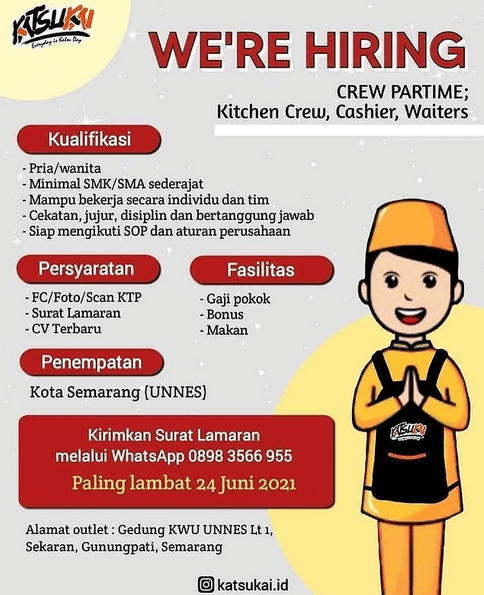 Lowongan Crew Part Time Katsukai Semarang  Lowongankerjacareer.com