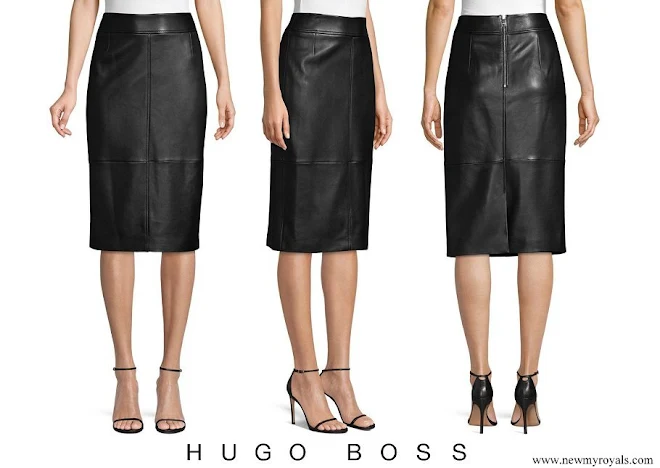 Queen Letizia wore HUGO BOSS Selrita Lambskin Leather Pencil Skirt