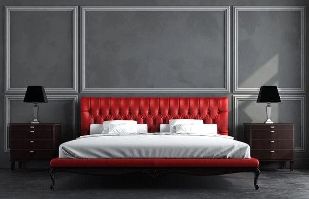 Grey Bedroom With Red Accent Wall