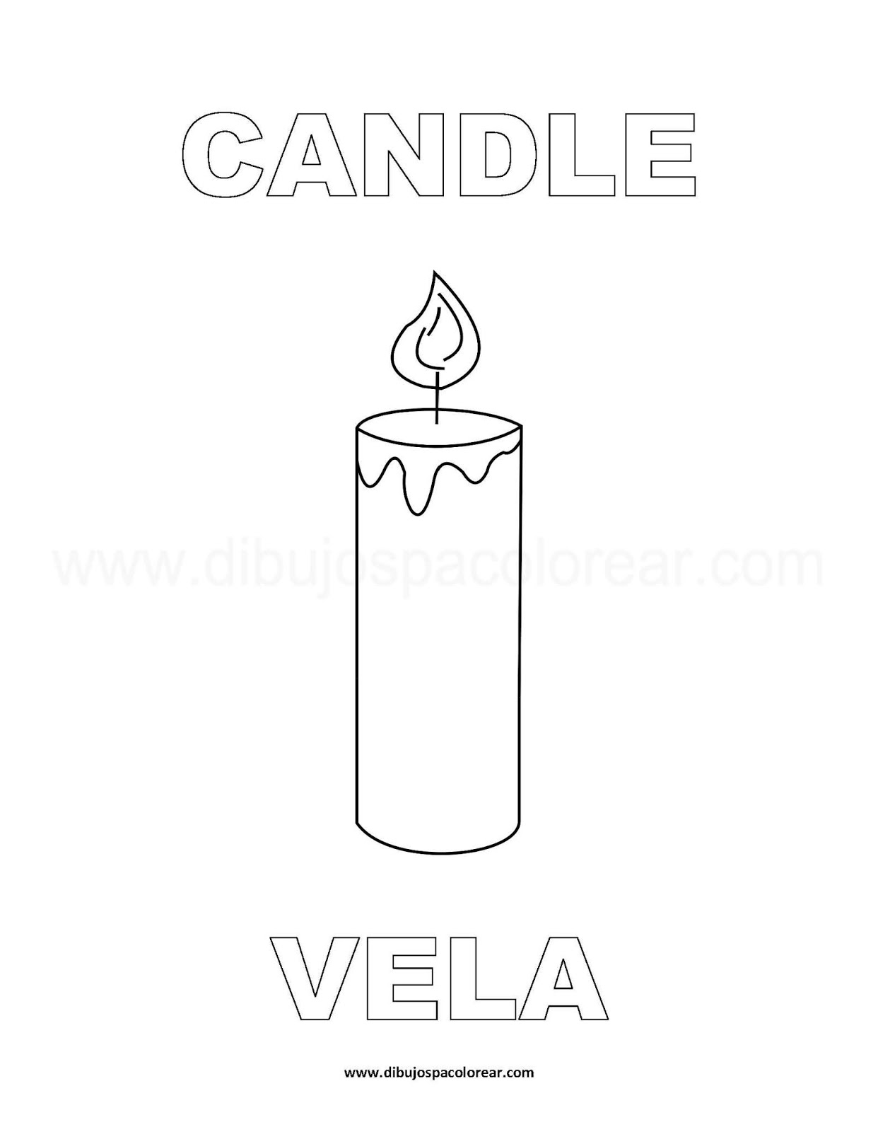 Dibujos Inglés Español con V Vela Candle