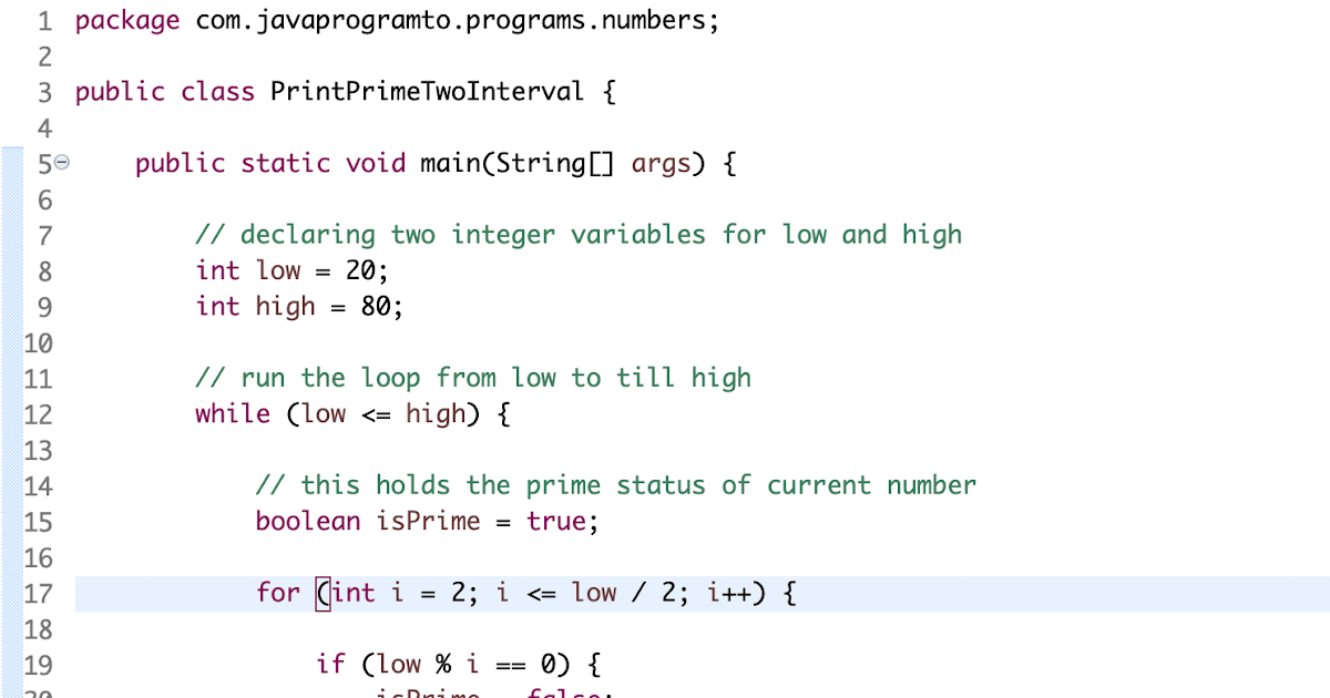 Java Program to Print Prime Numbers Between Two Intervals