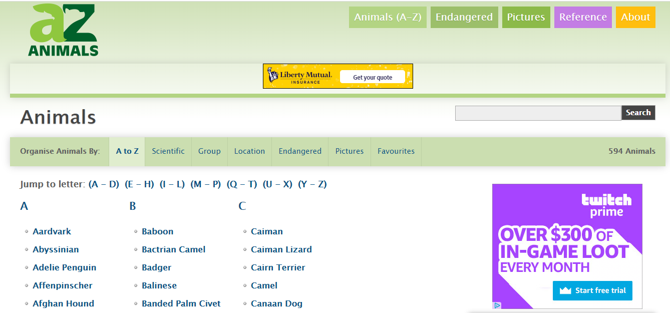 Time to Talk Tech : A to Z Animals - an online animal encyclopedia