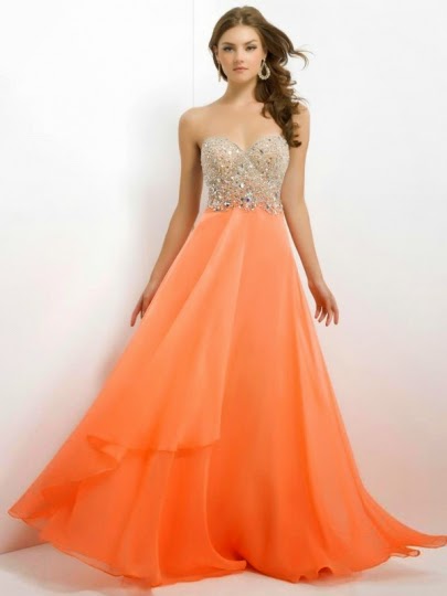 Orange Chiffon Long Prom Dresses With Beaded