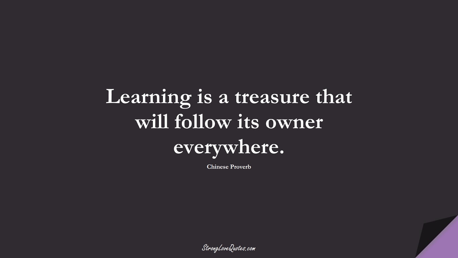 Learning is a treasure that will follow its owner everywhere. (Chinese Proverb);  #EducationQuotes