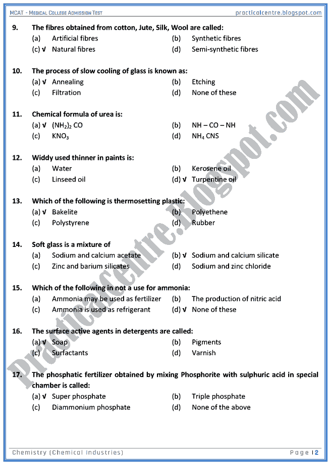 mcat-chemistry-chemical-industries-mcqs-for-medical-college-admission-test