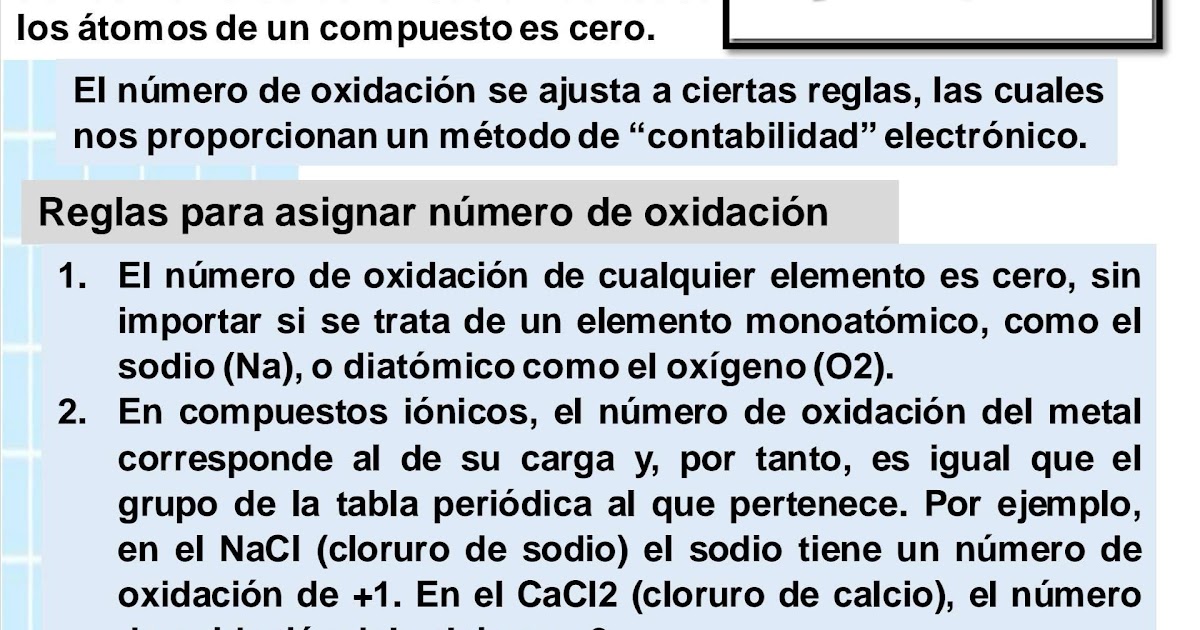 Reglas para asignar número de Oxidación Reglas para asignar número de Oxidación