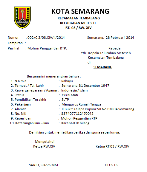 Contoh Kop Surat Rt Kota Semarang Contoh Kop Surat