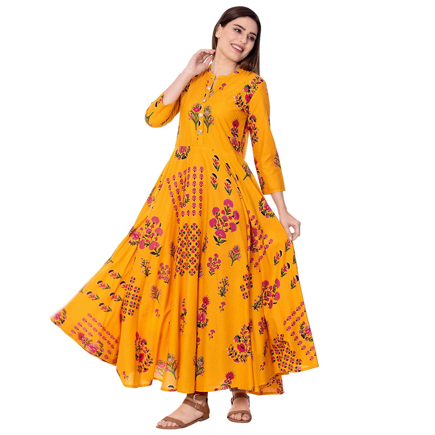 GULMOHAR JAIPUR Women's Cotton Printed Anarkali Kurta Gala Online Store