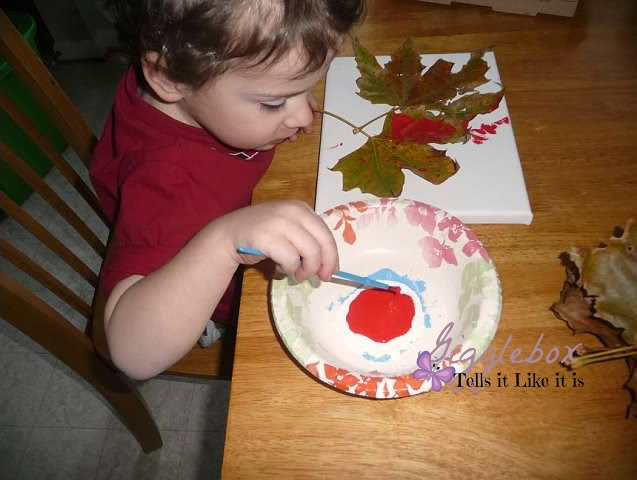 fun Fall kids art work with leaves,