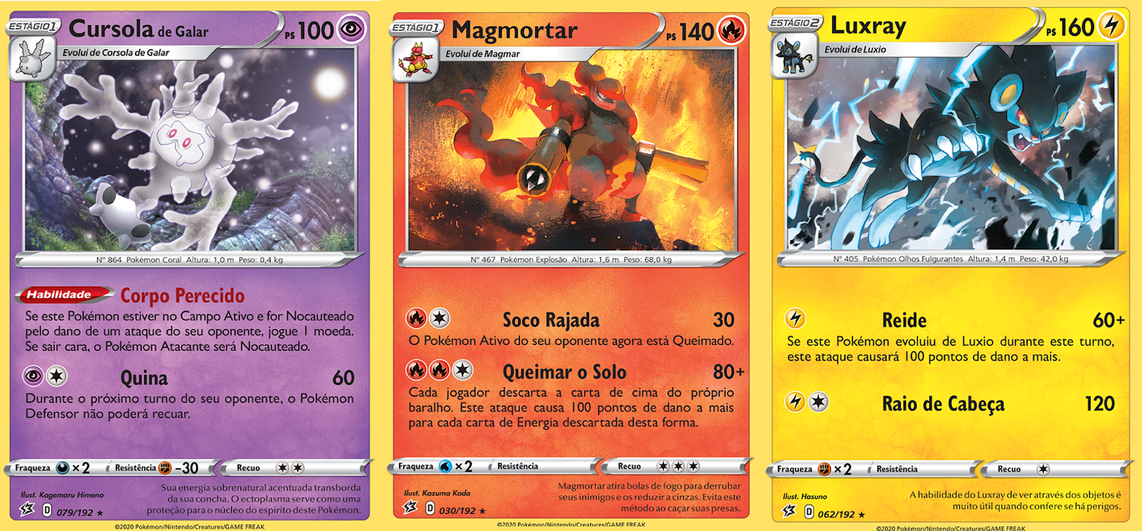 Pokémon TCG Online - Exemplos de cartas: Estádio, Item e Apoiador.
