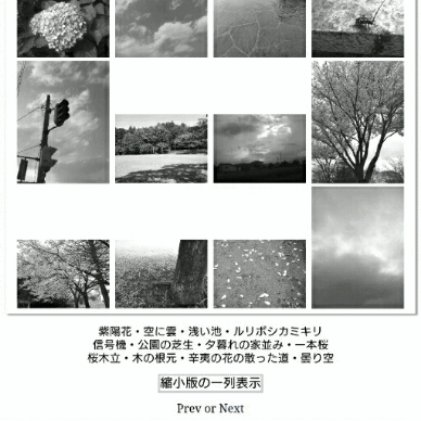 天使のモノクロームのPlain 1に設置されたjQueryの開閉ボタンによる写真素材の並び方の切り替わり