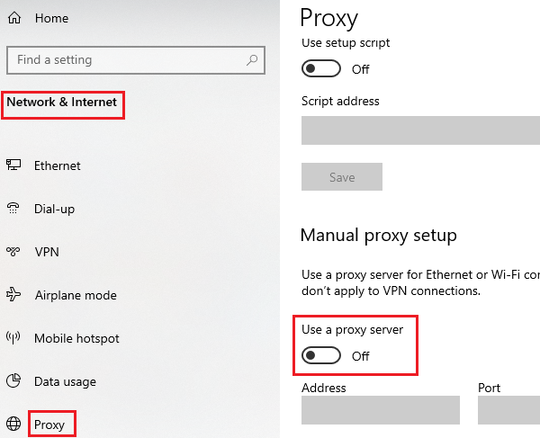 Handmatige proxy uitschakelen