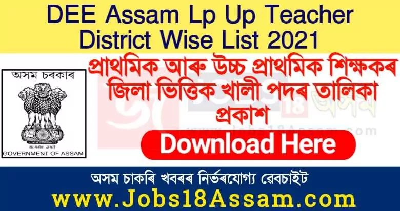 Download DEE Assam Lp Up Teacher District-wise Vacancies List 2021