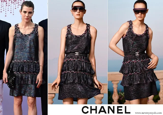 Carlotte Casiraghi in Chanel black mini dress.